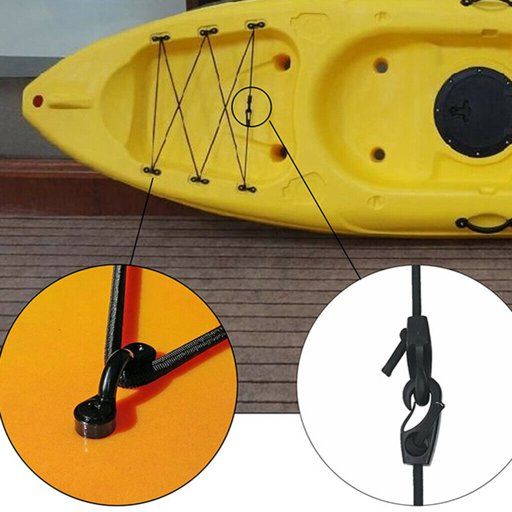Marine Kayak Bungee Kit Bow & Stern Tie Downs 8feet Cord 6 Padeyes 12 Rivets