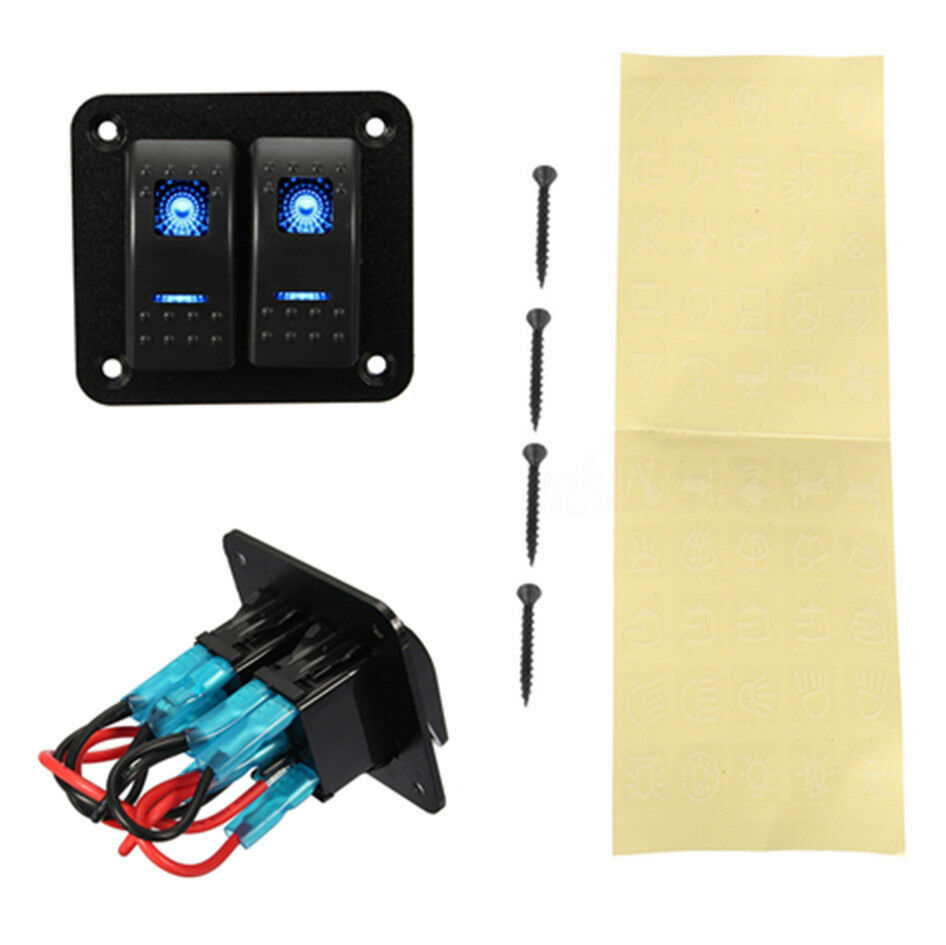 2 Gang Dual Blue LED Light Bar Rocker Switches Panel System for 12V/24V Auto Car