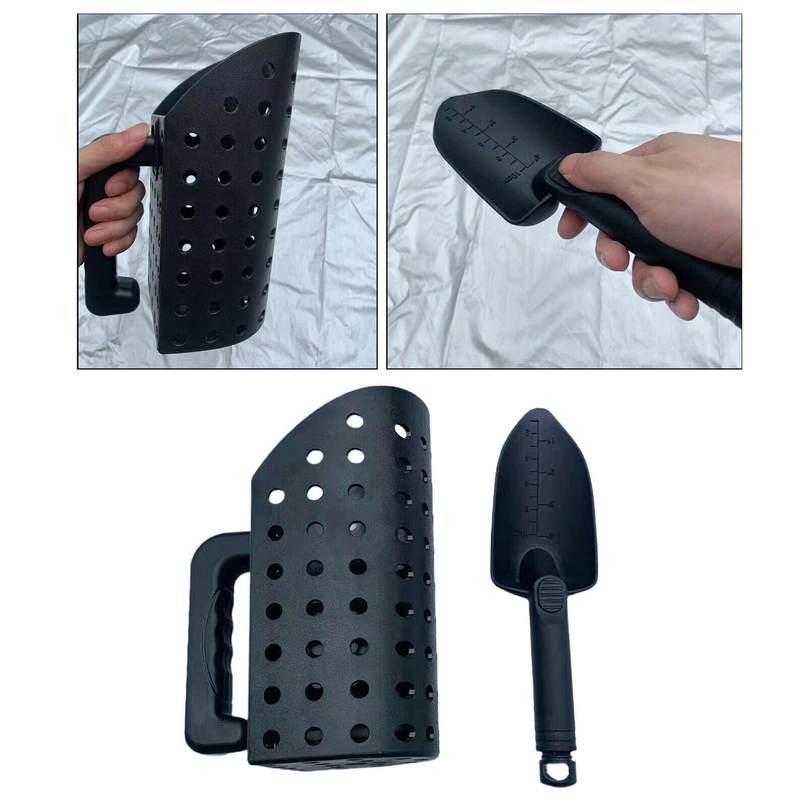 2Pcs Sand Scoop Sifter Shovel Kit for Metal Detecting Treasure Hunting Black