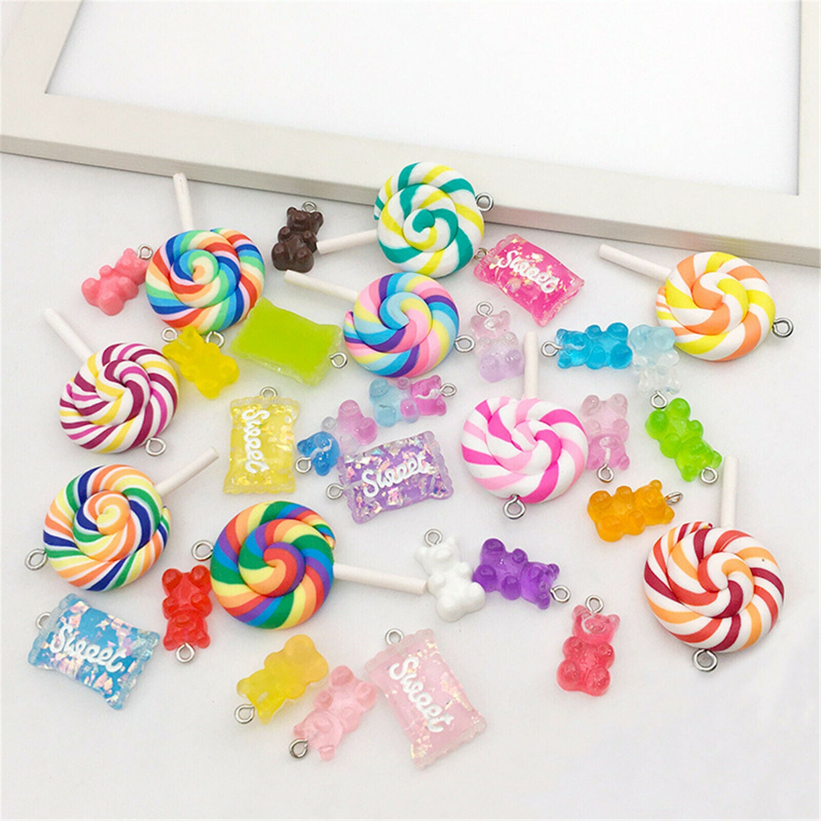 32 Pcs Mixed Candy Lollipop Bear Shape Charm for Earring Bracelet Jewelry Making