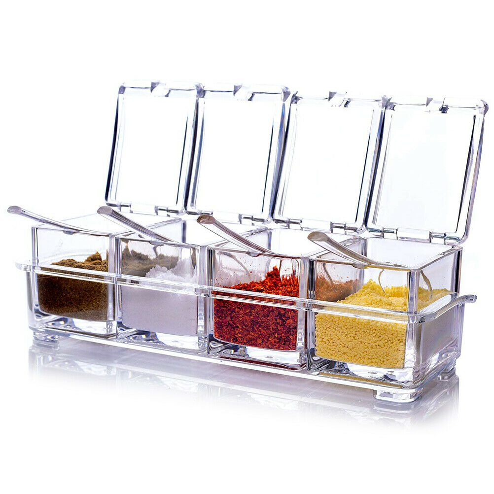 Four in One Waterproof and Moisture Proof Clear Seasoning Container with Spoons