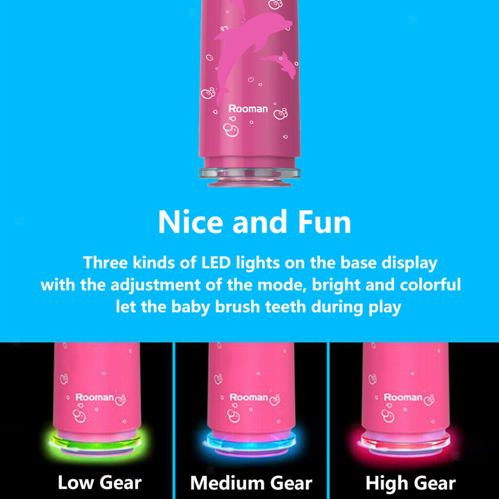 Rooman Electric Toothbrush Oscillating Kids Brush 3 Modes for Children Pink