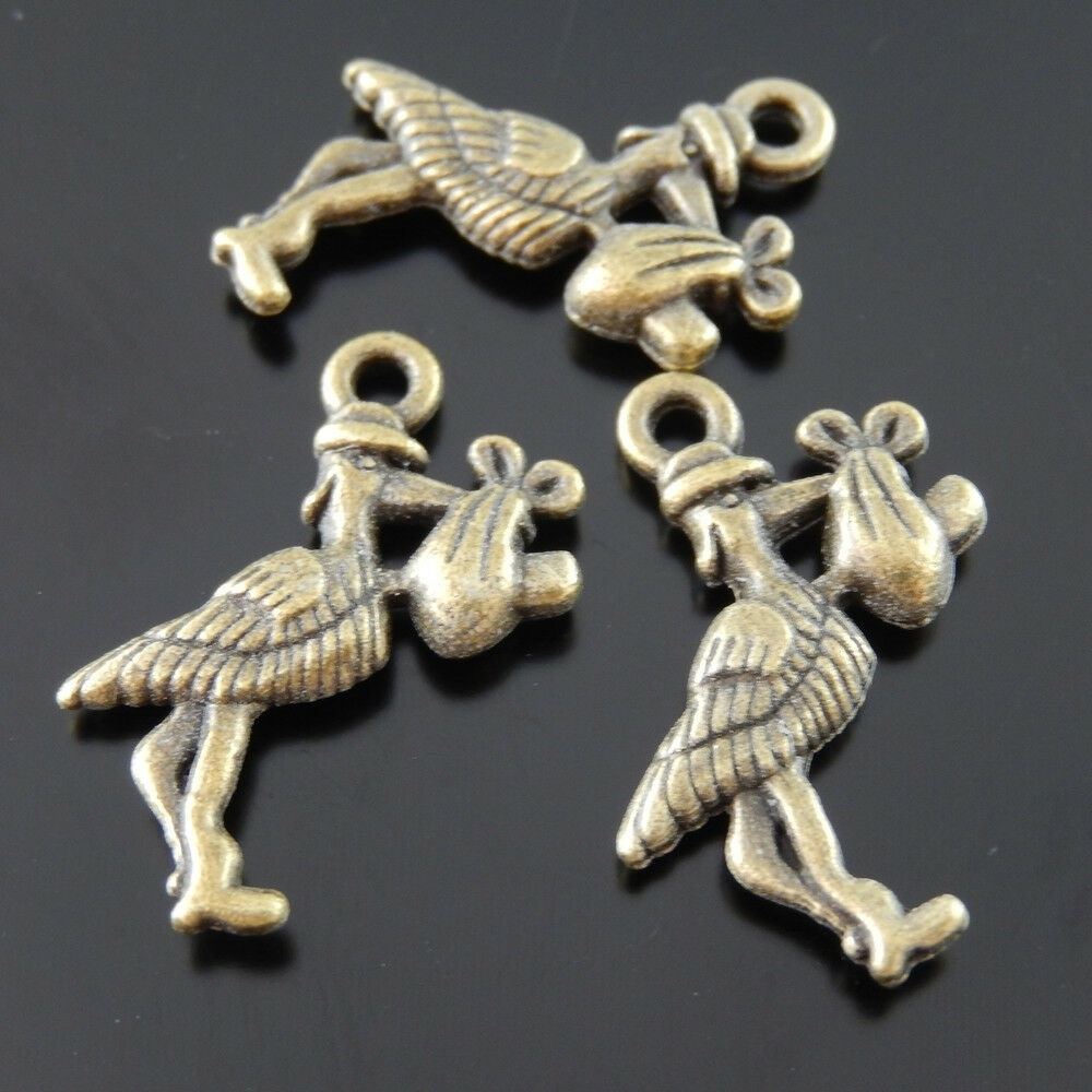 35 pcs Antiqued Bronze Stork Bird Alloy Charm Pendant Jewelry Craft 25*11*3mm