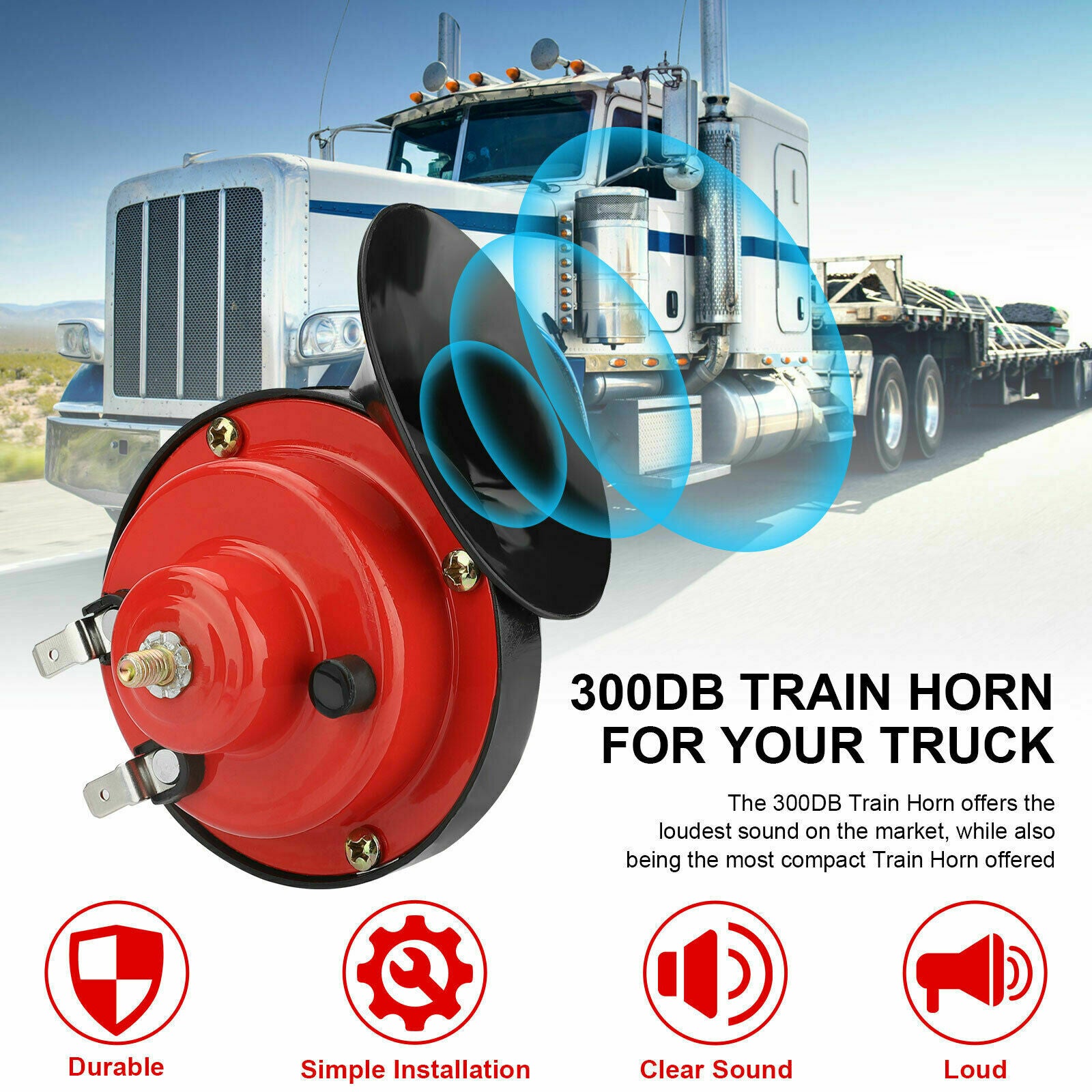 12V 300DB Super Loud Train Horn Waterproof for Motorcycle Car Truck SUV Boat Red