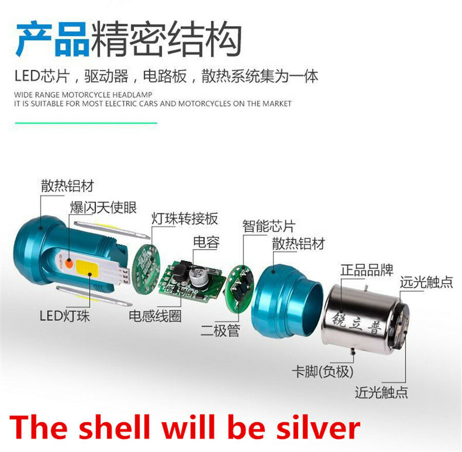H4 LED Motorcycle Headlight Bulb 6500K High-Low Blue Red Green Angle Eye Light
