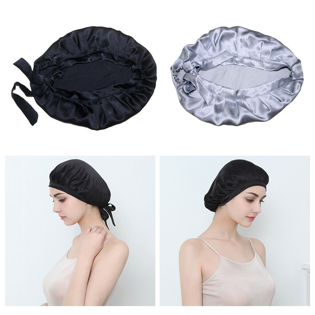 2Pcs Lady Silk Nightcap Sleeping Hat Head Wrap Hair Care Bonnet Headwear