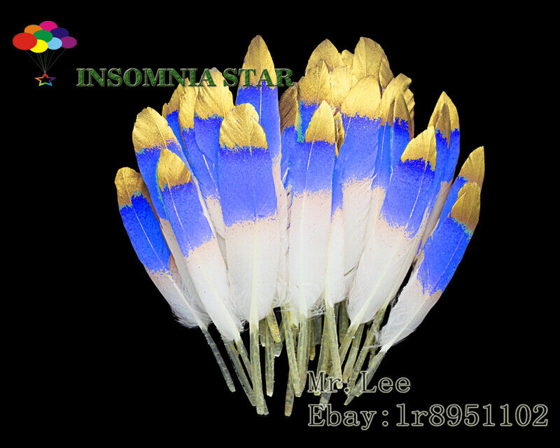 New 100pcs Beautiful Sapphire Colorful Natural Goose Feather 10-15cm/4-6 inches