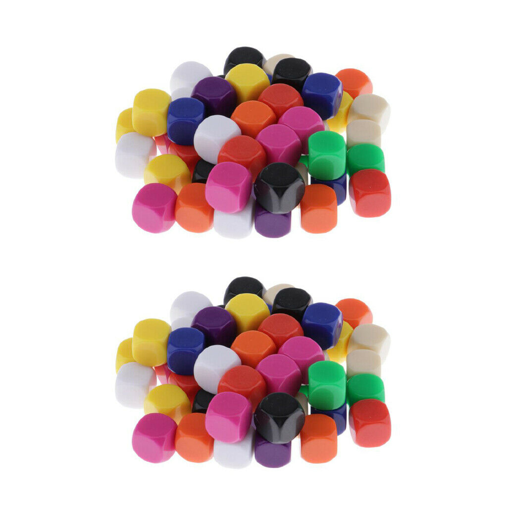 Set of 100 Plastic Colorful Opaque Blank D6 Dice 16mm for Math Teaching