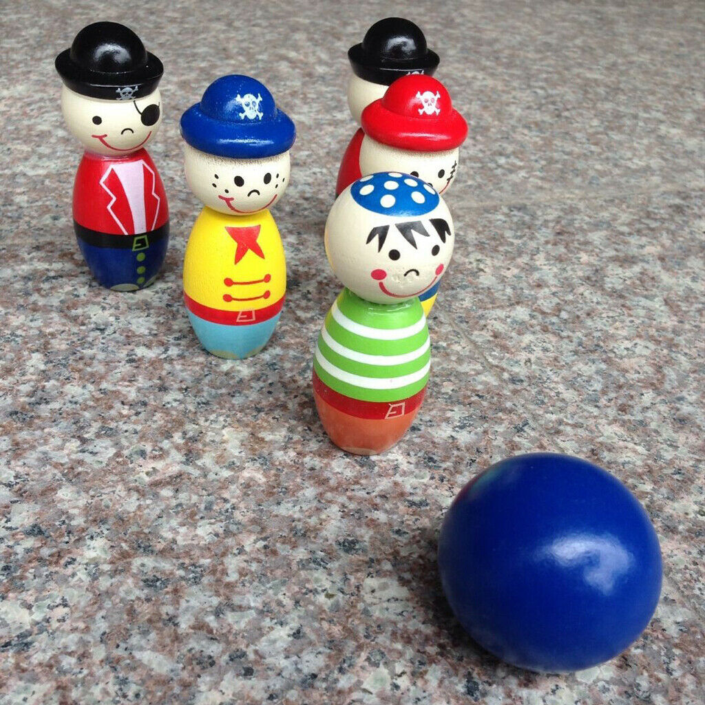 Colorful Mini Wood Bowling Game Set Family Fun Toys Children's