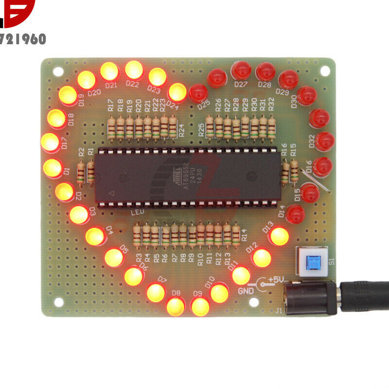 Love Heart Shaped LED PCB Board DIY Kit Red Light Electronic Flashing Suite Gift