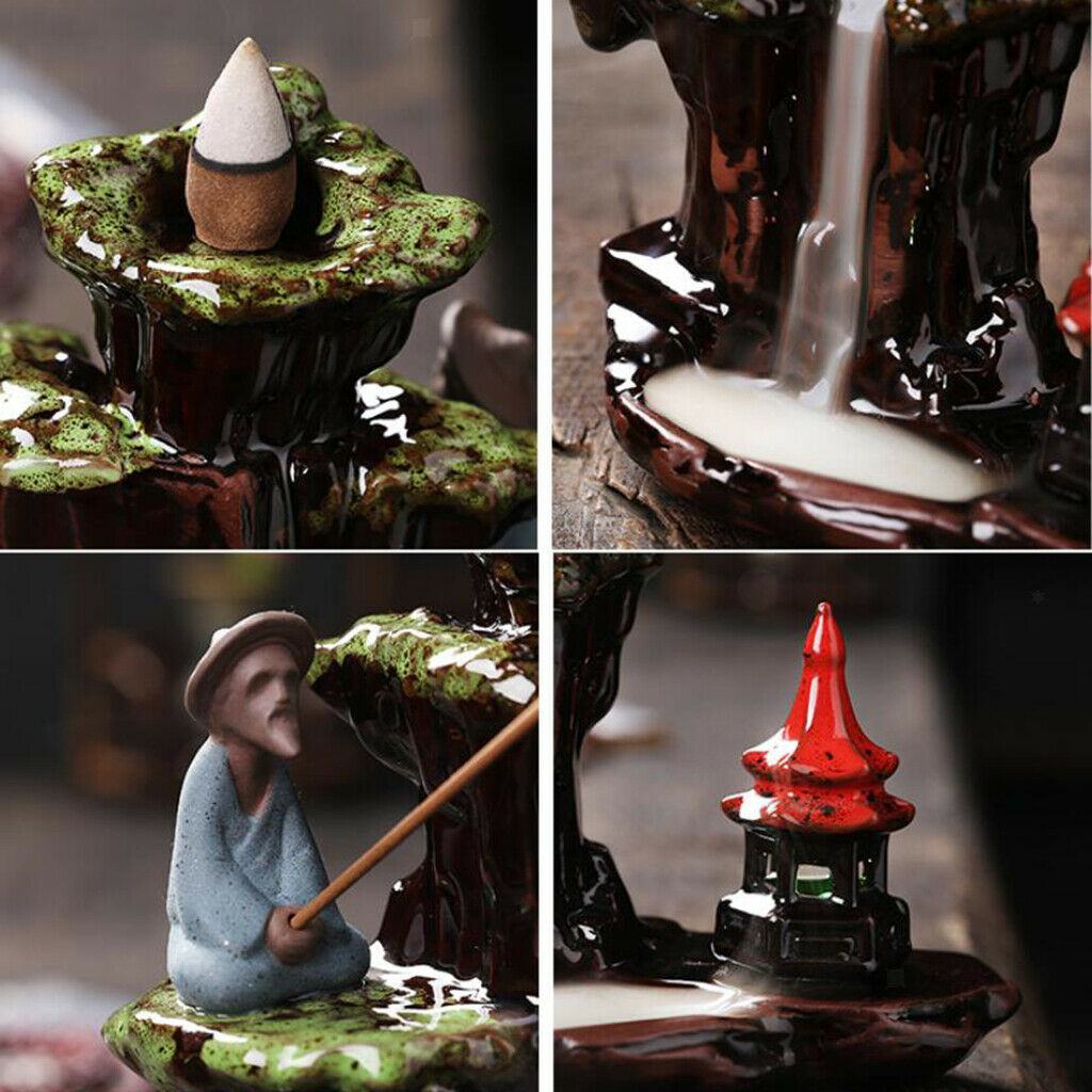 Backflow Incense Holder Ornament + 20 Cones for Home Bedroom Living Room