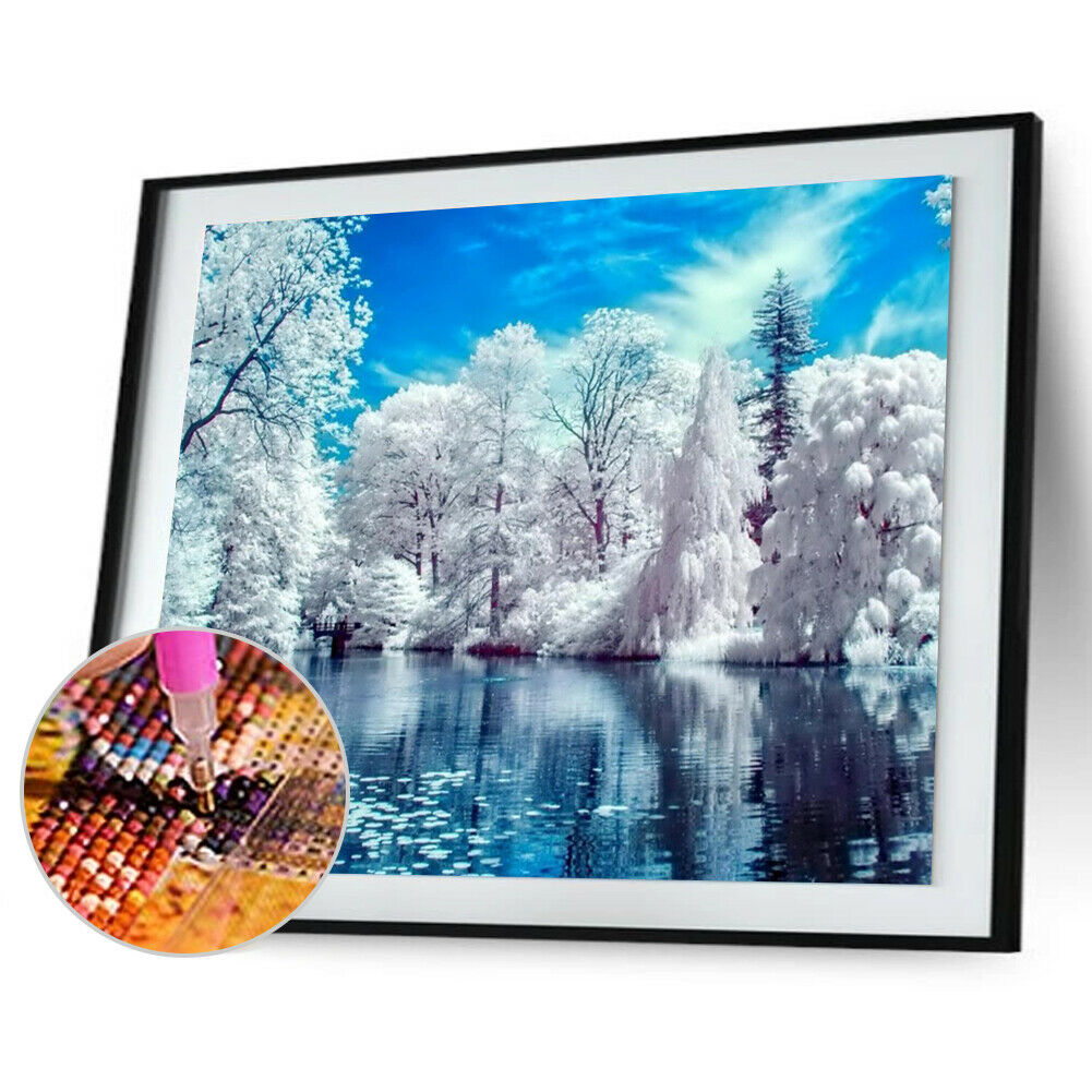 Snow Lake 5D DIY Diamond Painting Cross Stitch Embroidery Home Decor Craft @
