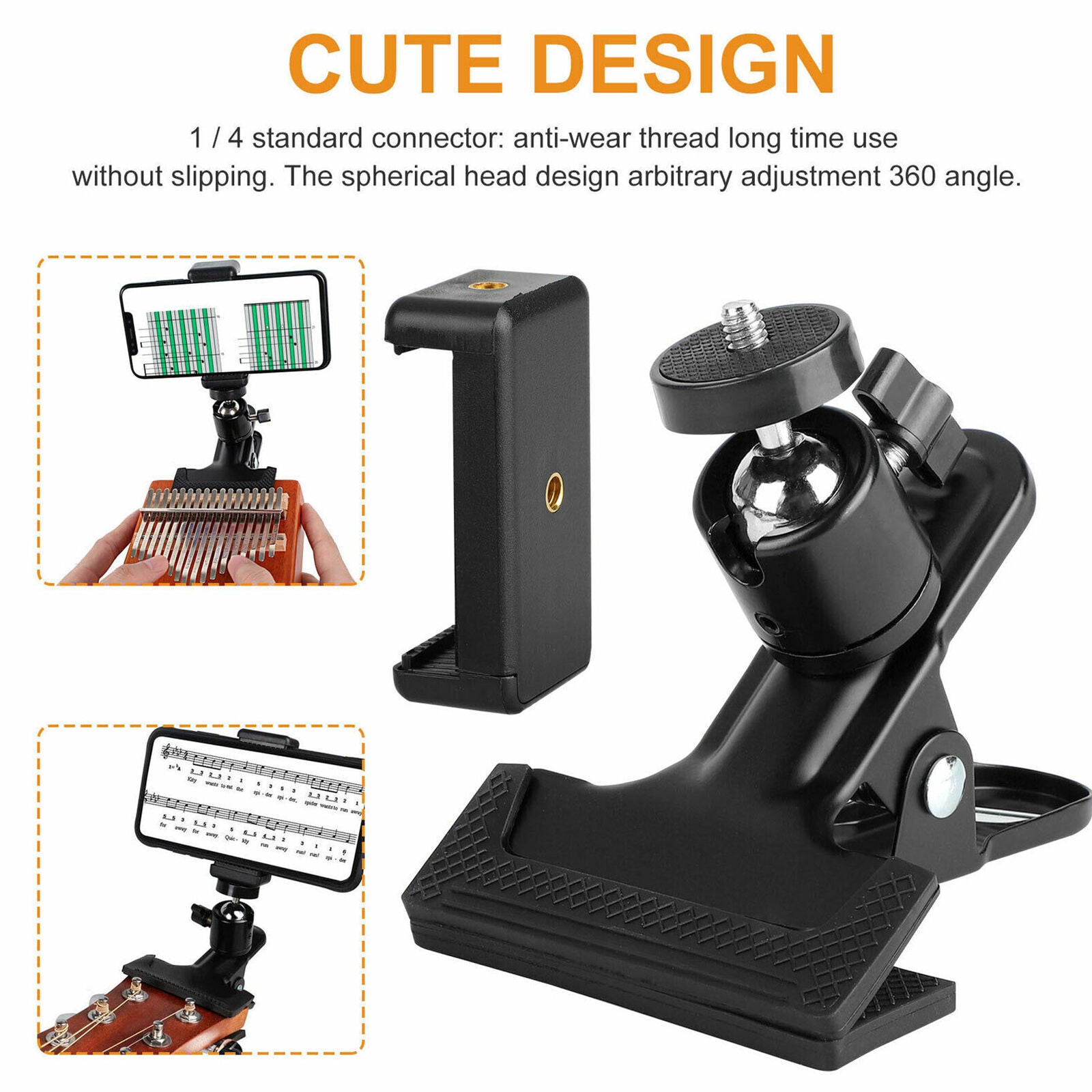 360°Guitar Headstock Mobile Phone Holder Bracket Stand Cell Phone Clip Clamp