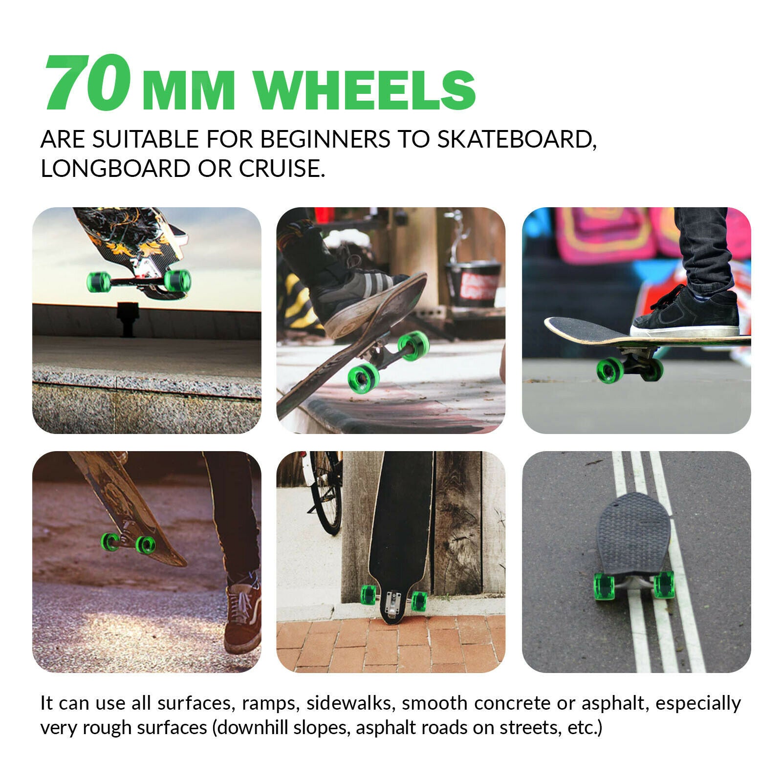 8x Skateboard Wheels 70x51mm Roller 78A Hardness Cruiser Wheel Accessories