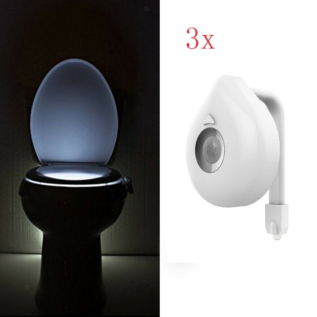 3 Pieces WC Night Light Toilet Accessories 8 Color Changes Lighting