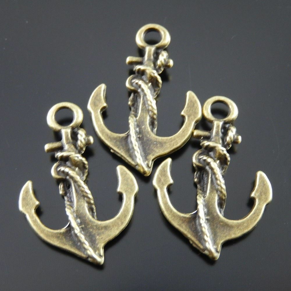 Antiqued Bronze Alloy Anchor Shaped DIY Pendant Charm 21x17x5 mm Lot of (x20)