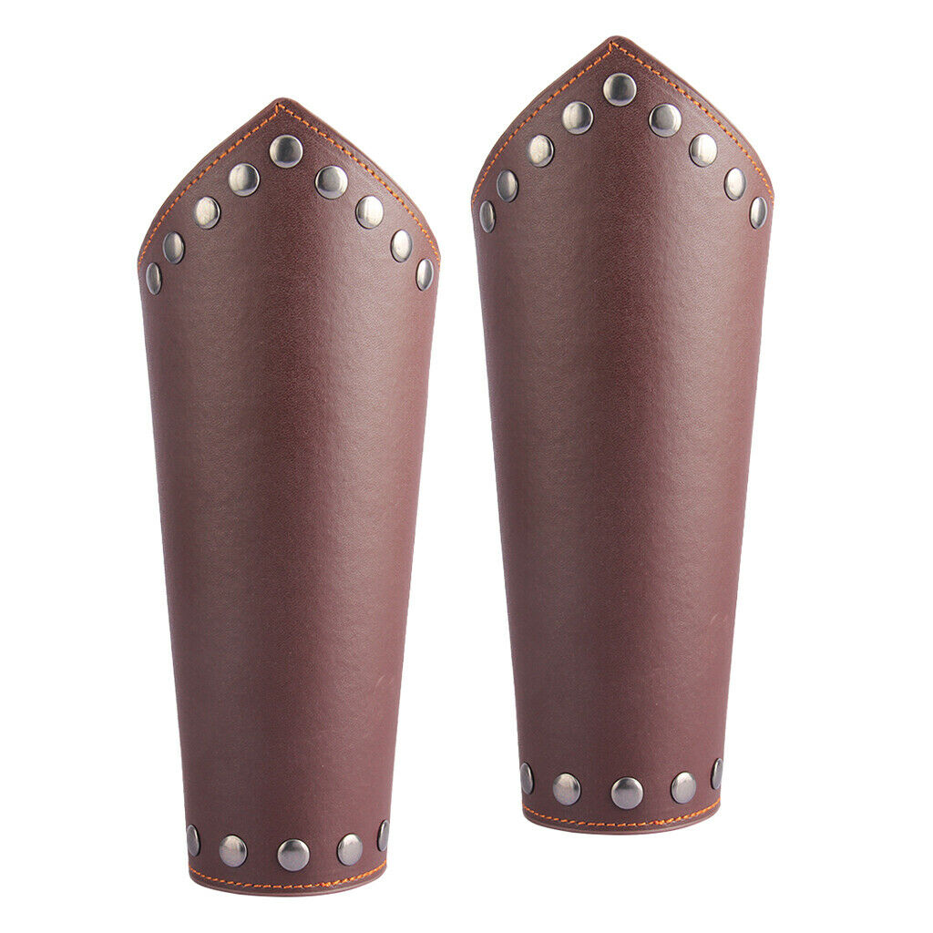 2 Pieces Leather Gauntlet Medieval Leather Bracers Rivet Arm Armor Cuff