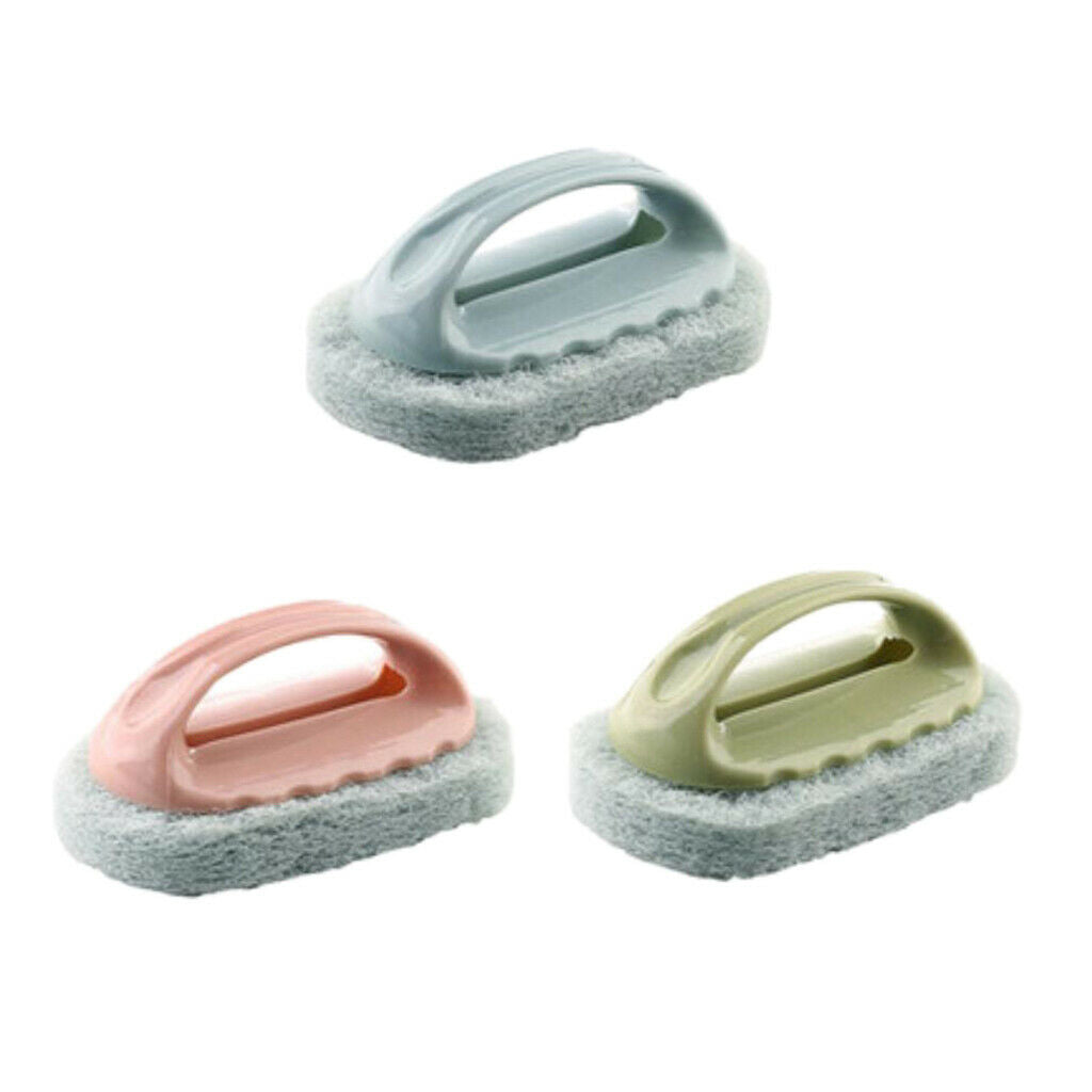 3pcs Kitchen Sink Scrubing Pad Sponge w/ Handle Bathroom Dirt Cleaning