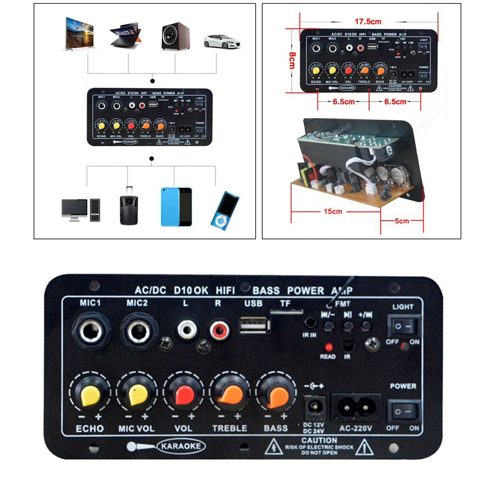 Bluetooth Board 30-120W Car Karaoke Subwoofer Mono Stereo Bluetooth Speaker