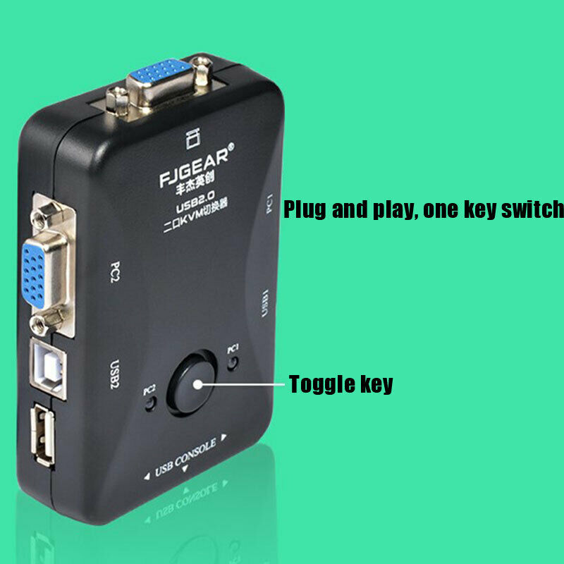 New 2-Port USB 2.0 KVM Switch Mouse/Keyboard/VGA Video Monitor 200MHz 1920x1BDA