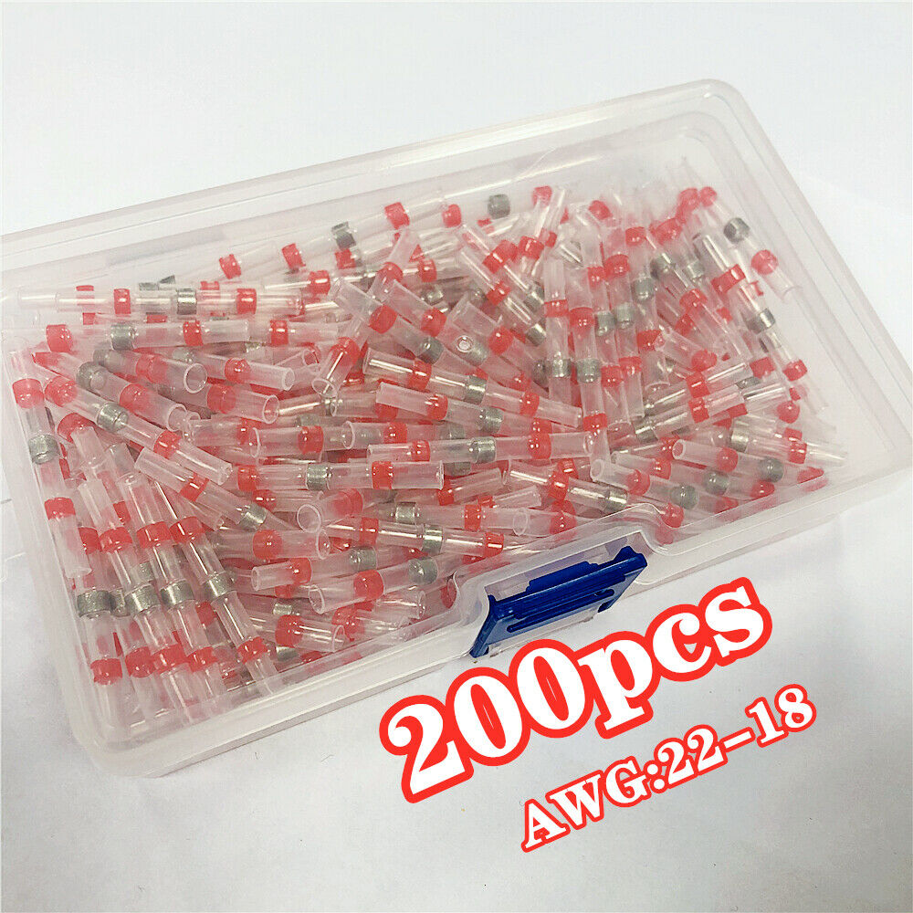 200Pcs Waterproof Solder Sleeve Heat Shrink Wire Splice Connectors 22-18AWG red