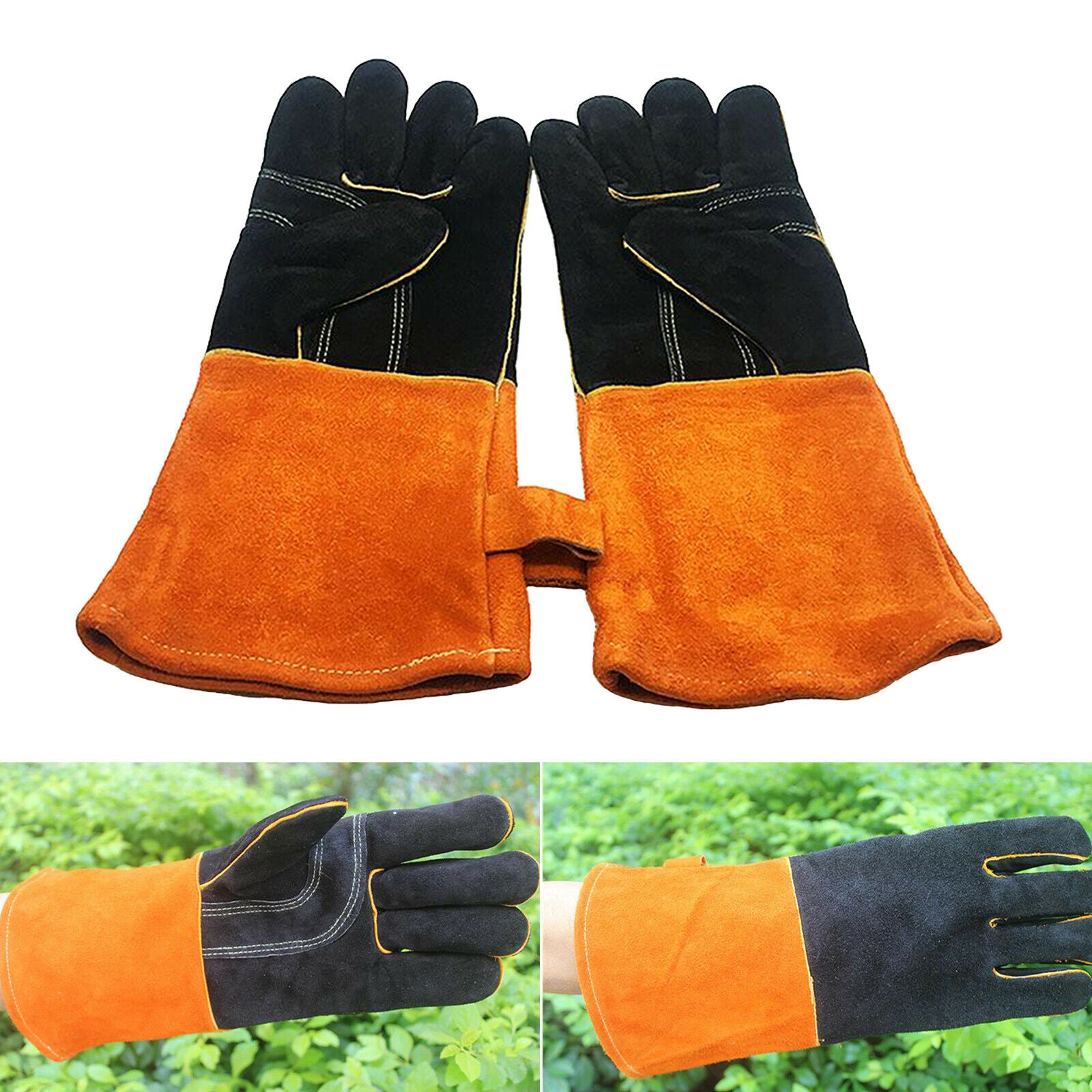 1Pair Cowhide Welding Gloves Heat Resistant Work Glove Fireplace Stove Pot