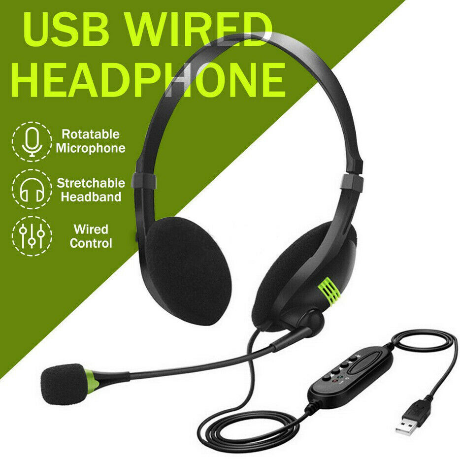 Mic USB Wired Headphones Office Headset Earphone For PC Laptop Phone Call