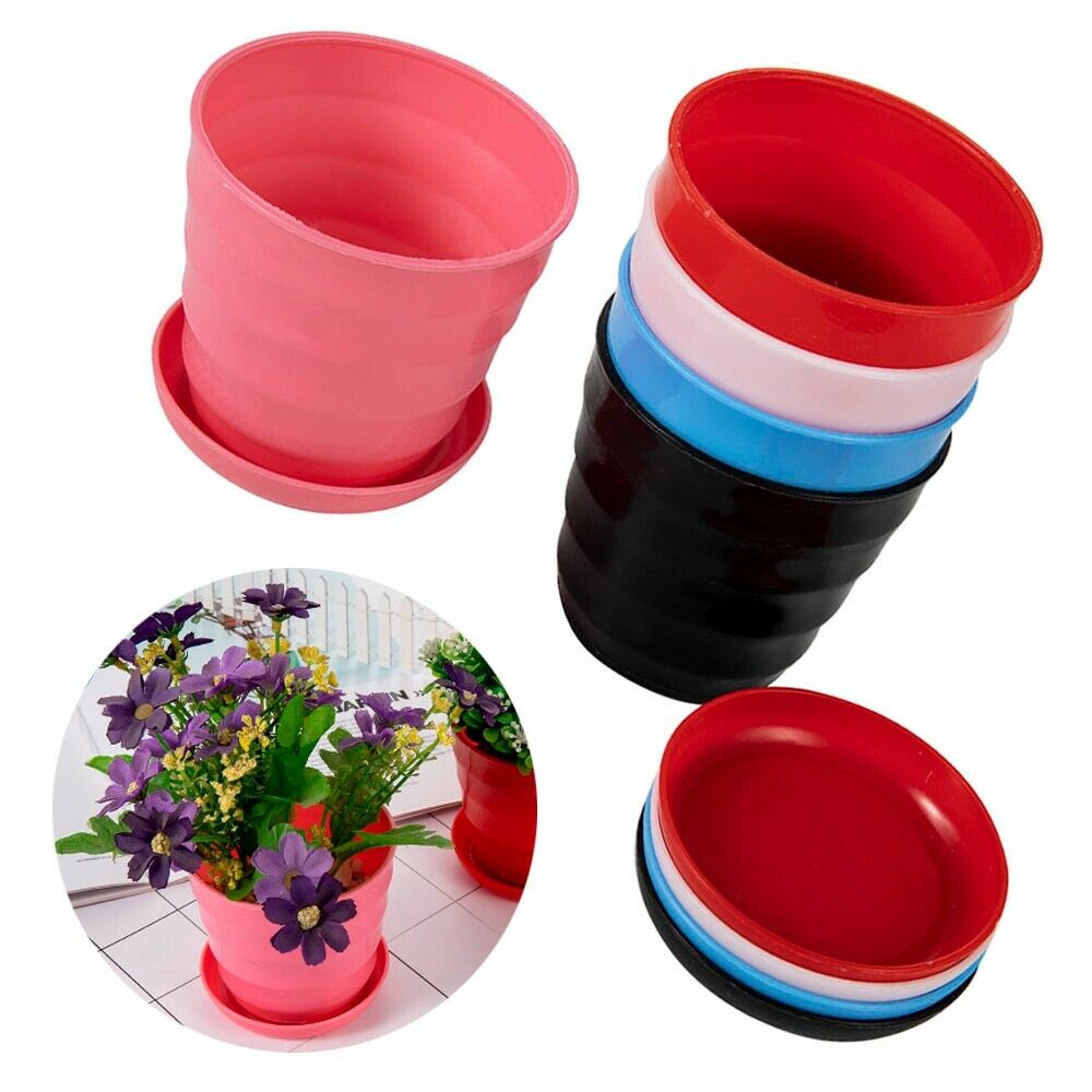 5Pcs Plant Pot Garden Round Flower Planter Plastic Pots with Saucer Tray Decors