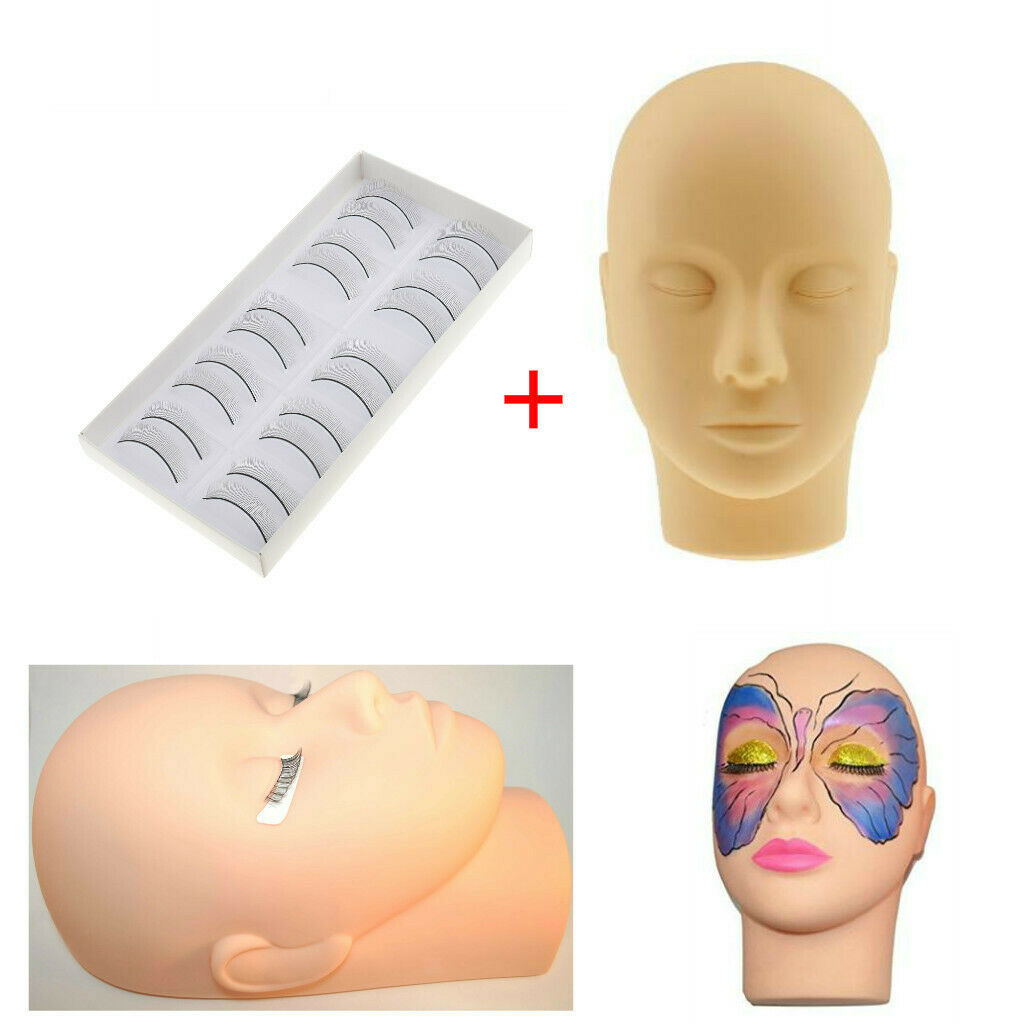 Soft Makeup Massage Practice Training Head, Come with 10 Pair Eyelashes