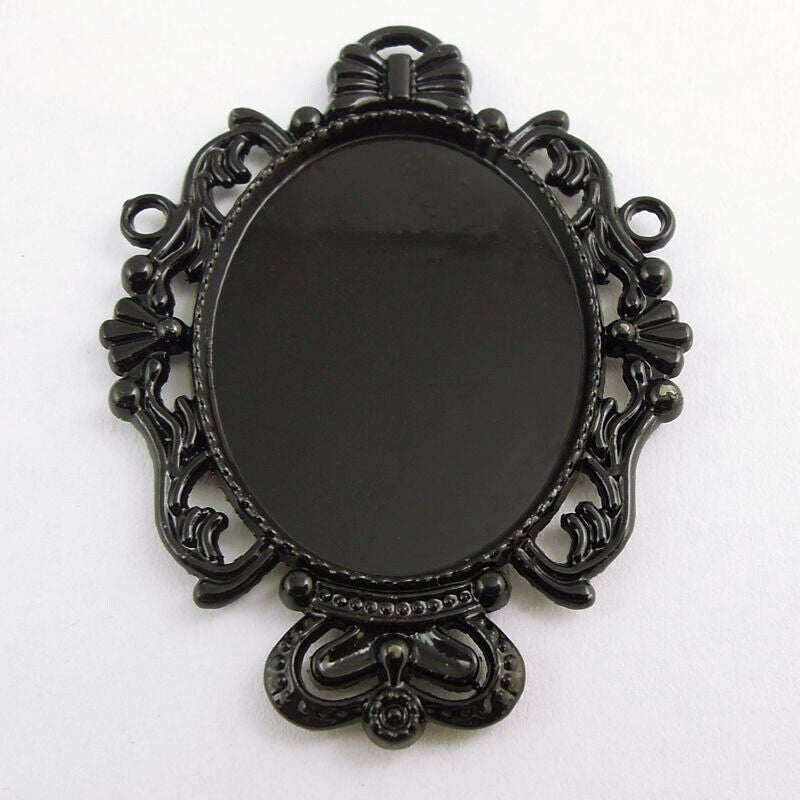 6 pcs Black Tone Floral Bezel Frame Metal Base Setting Pendant Tray Oval 28x22mm