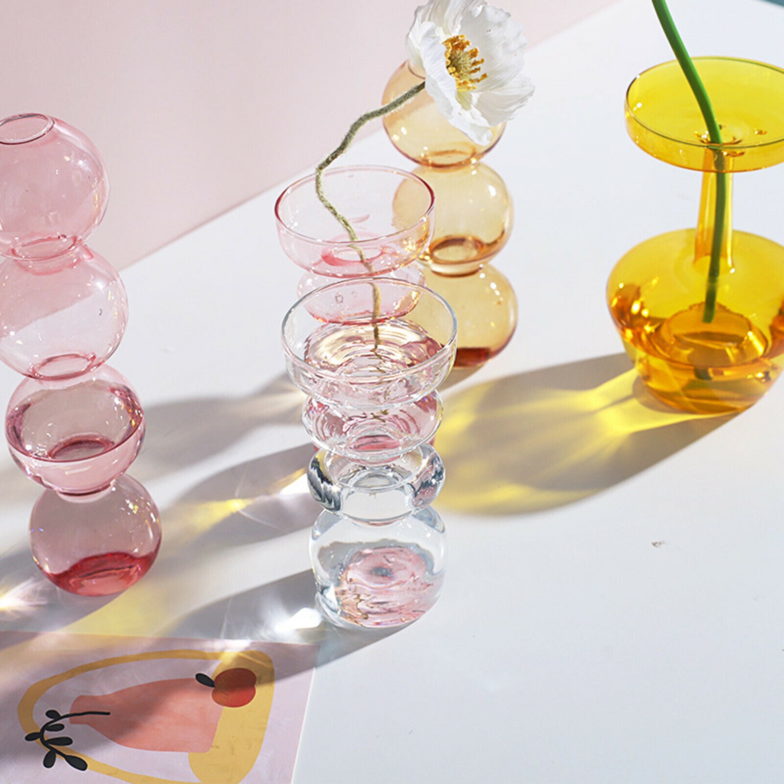 2x Modern Art Clear Glass Vase Tabletop Container Floral Pot Home Decor