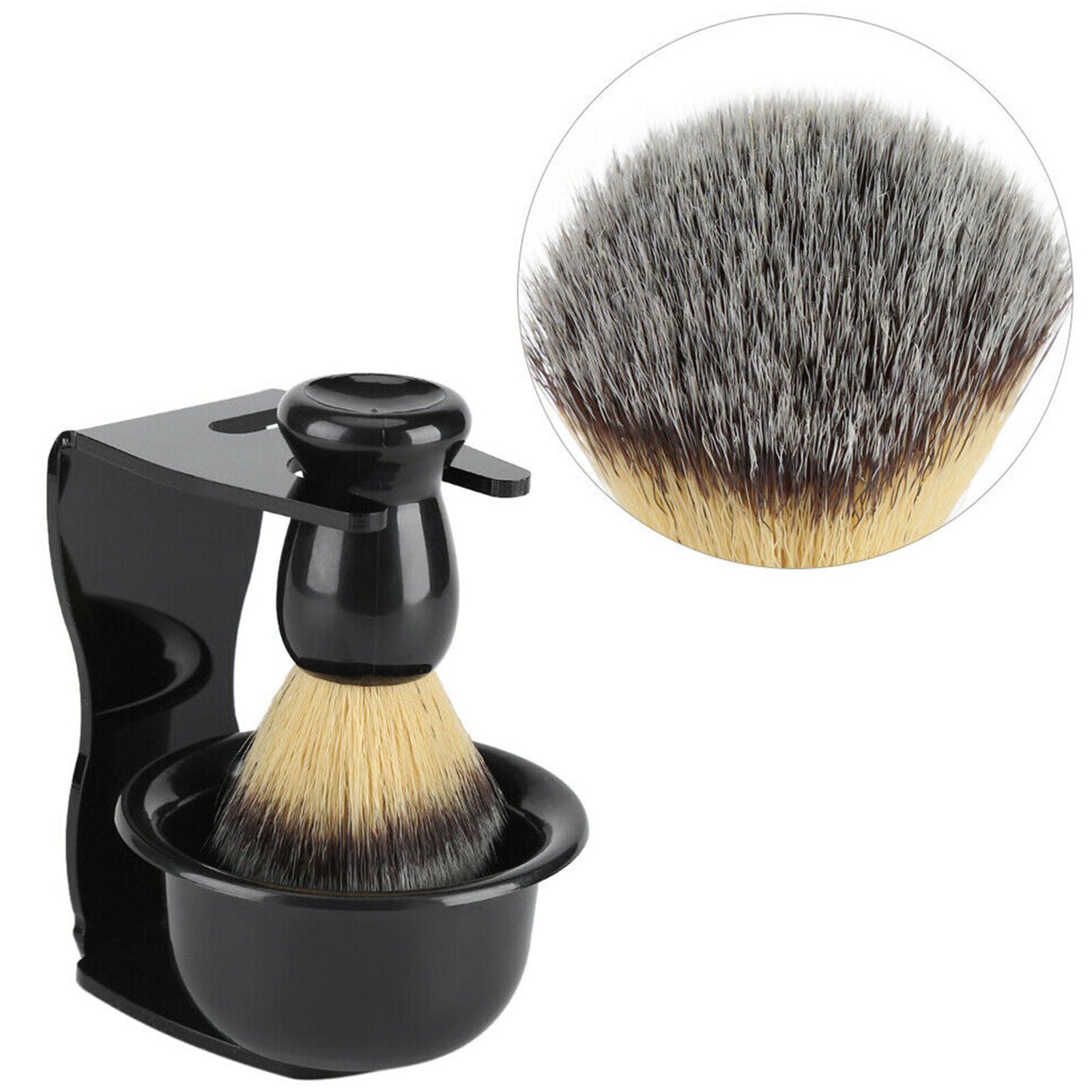 3 in 1 Home Salon Shaving Set Stand Holder & Shaving Brush & Bowl Cup Men