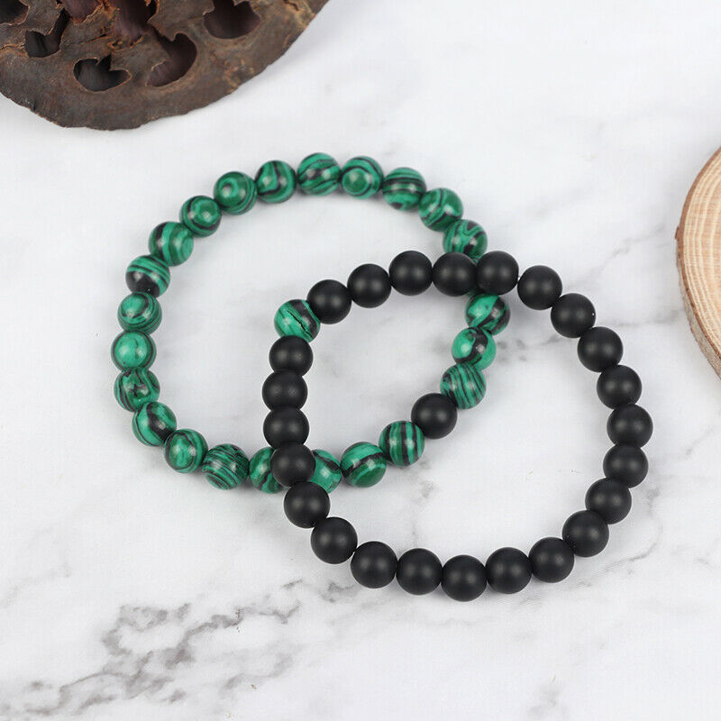 2Pcs/pair 8mm Green Malachite Stone Beads Bracelets Couple Charm Brace JYDFAU