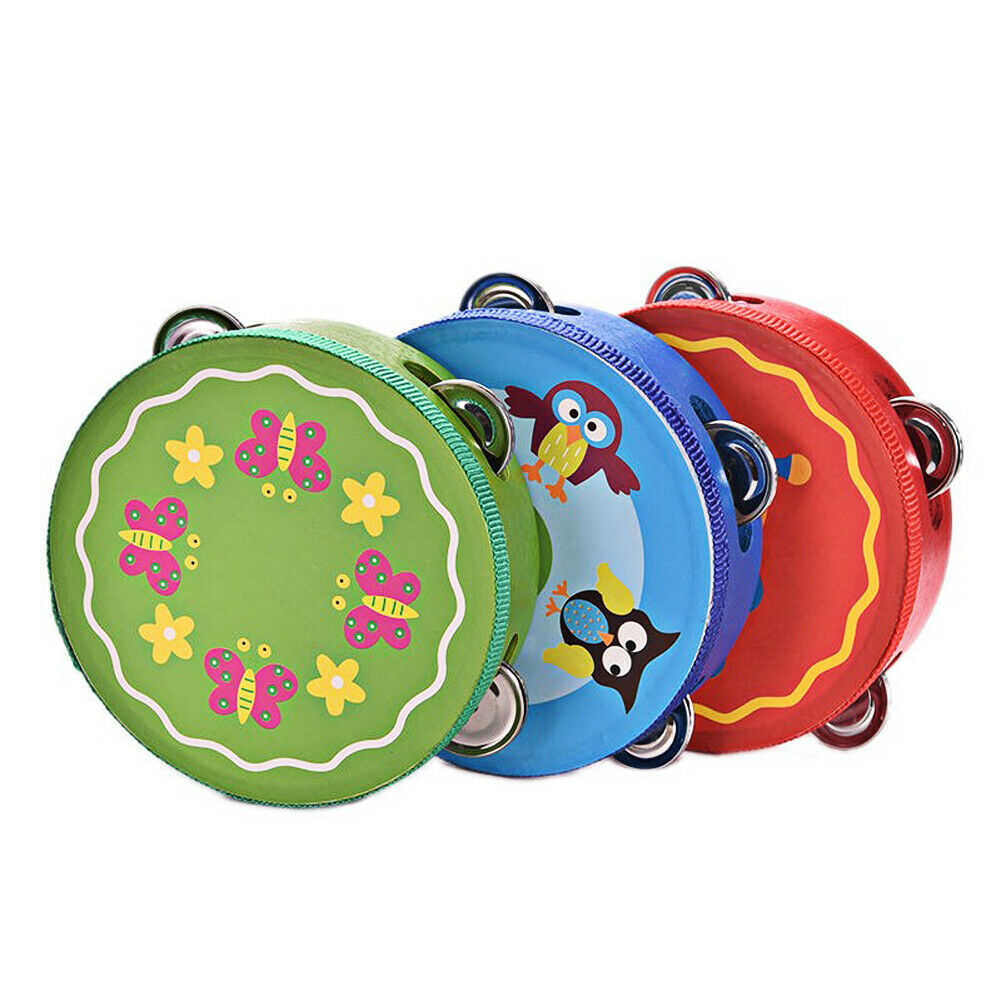 6inch Hand Held Tambourine Drum Colorful Wooden Percussion Kids Baby Musical   @