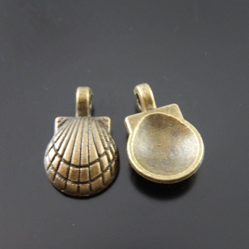 80pcs Antiqued Bronze Alloy Shell Shaped Pendant Charms Jewelry Accessory Crafts
