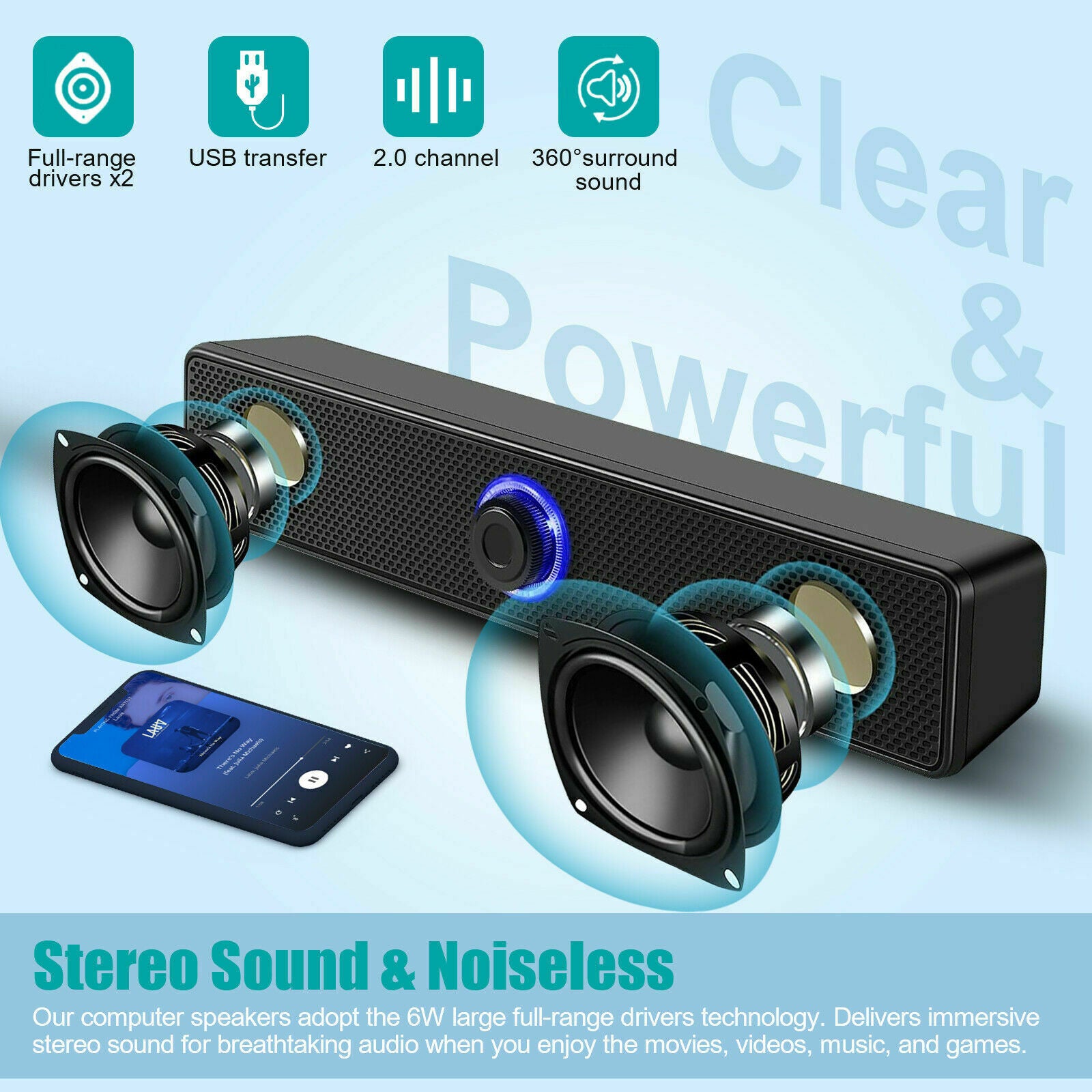 Stereo Bass Sound Computer Speakers 3.5mm USB Wired Soundbar for Laptop Desktop