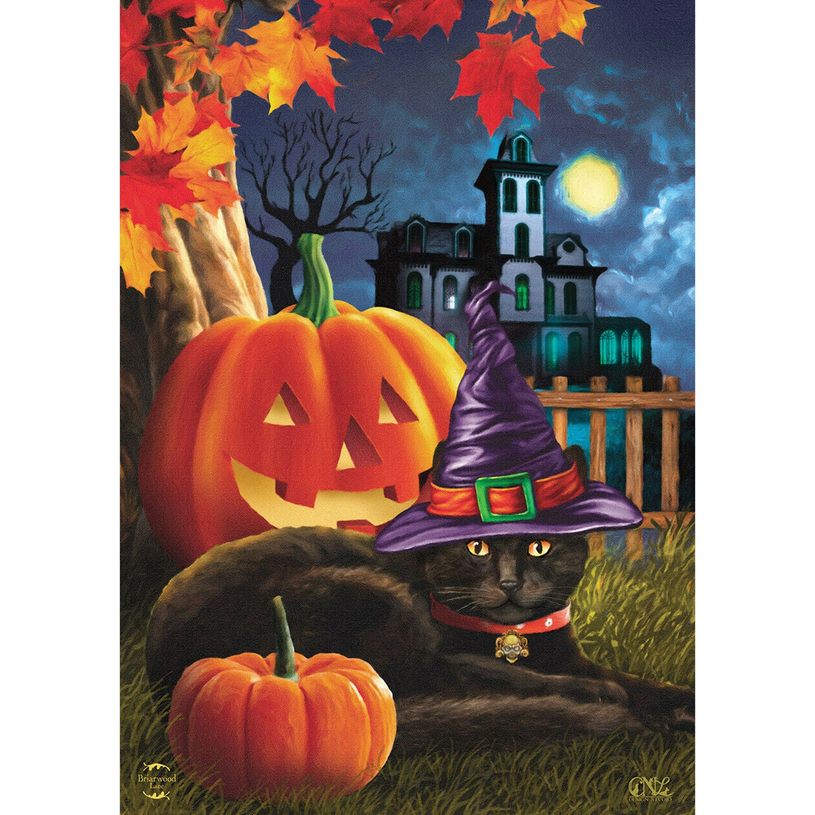 Black Cat Halloween House Flag Jack O'Lantern Spooky 28" x 40" Briarwood Lane