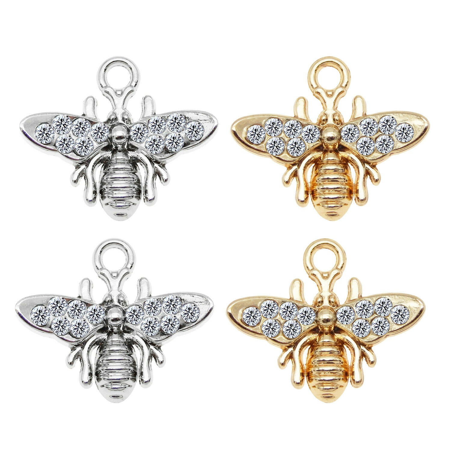 10 Mix Crystal Rhinestones Bee Charm Honeybee Insect Pendant Dangle DIY 20*17mm