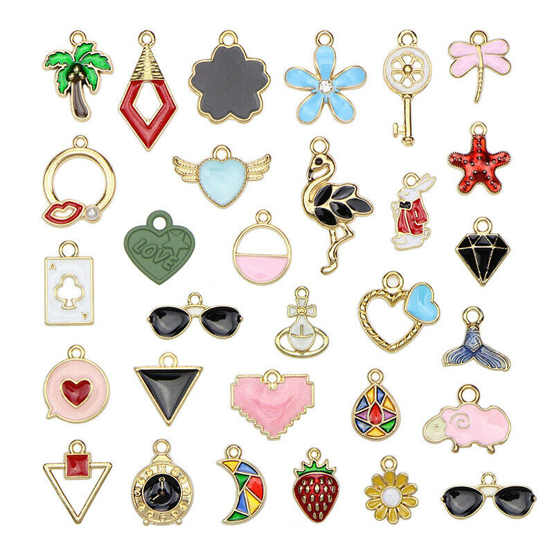 30Pcs/Set Mixed Style Metal Enamel Charms Pendant DIY Jewelry Finding Crafts Ad