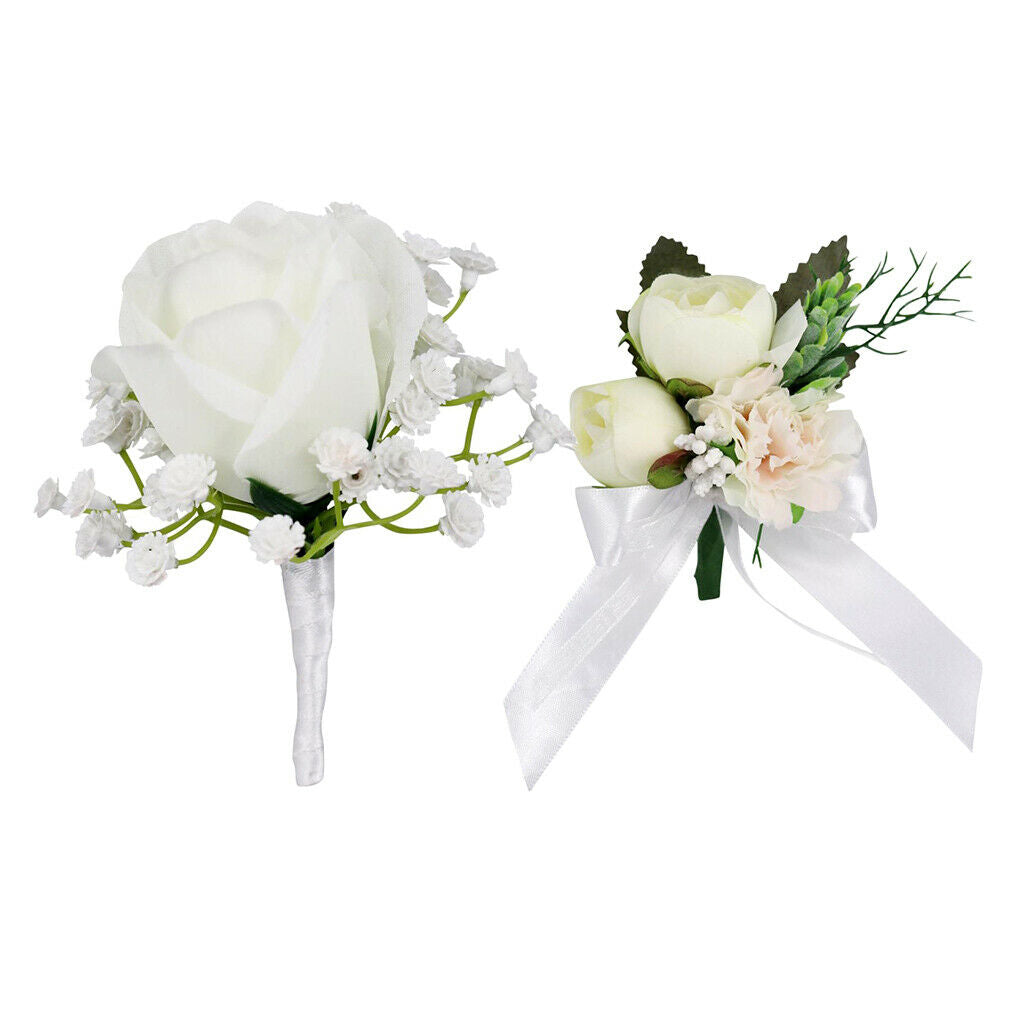 Pack of 2 Boutonniere for Men Handmade Wedding Flowers Lapel Pins Groomsman