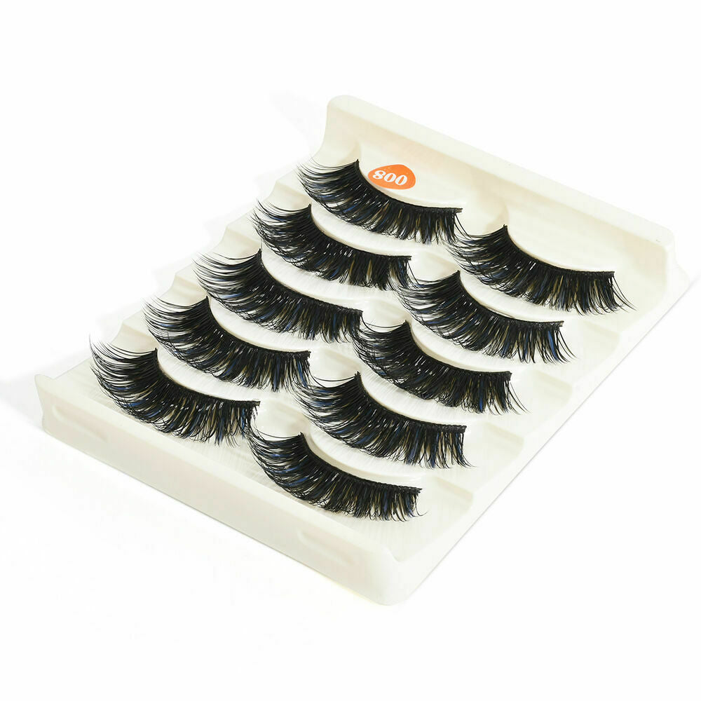 5 Pairs Blue+Black Handmade Long Thick Cross False Eyelashes Makeup Eye Lashes ~