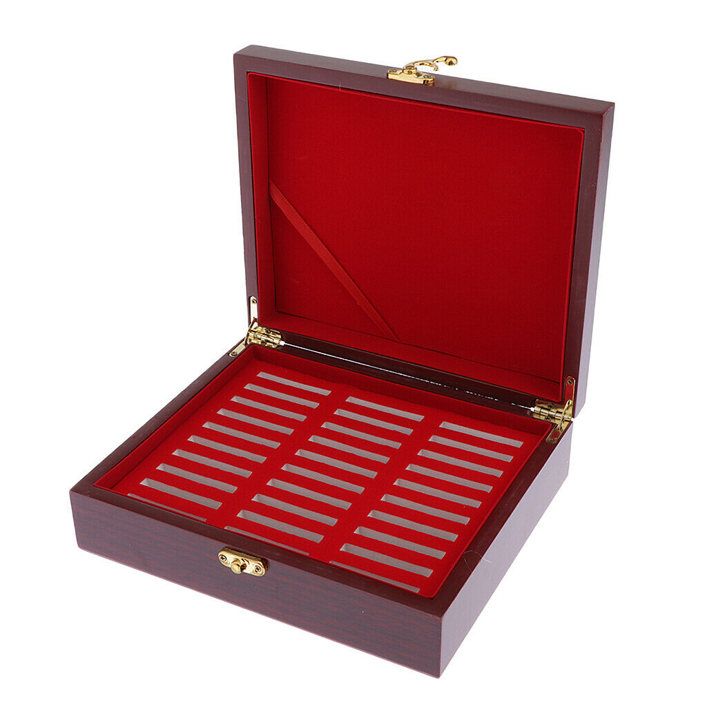 Superb Wood Coin Box Storage 30 Grids Display Case for 30 Medals Collection