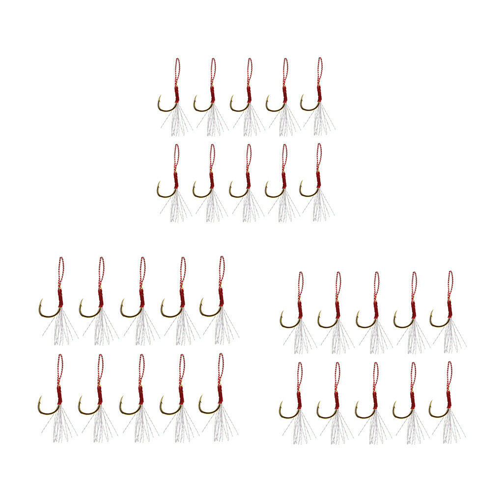 30 lot Metal Fishing Assist Hooks with Braid Line Strong Barbed Golden