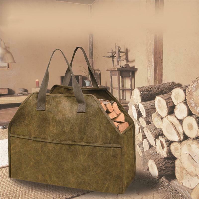 Log Storage Holder Carrier Canvas Firewood Bag Durable Fire Wood Tote Organizer