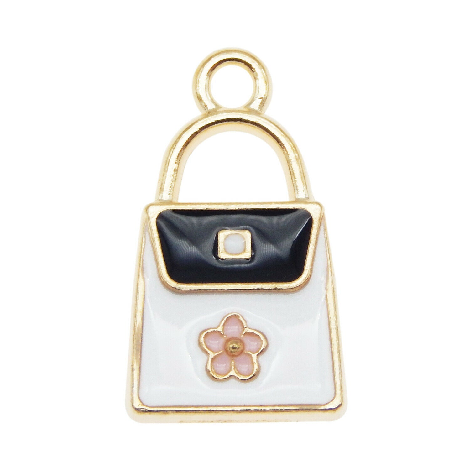 20PCS Colorful Enamel White Handbag with Plum Flower Pendant Charms DIY Findings