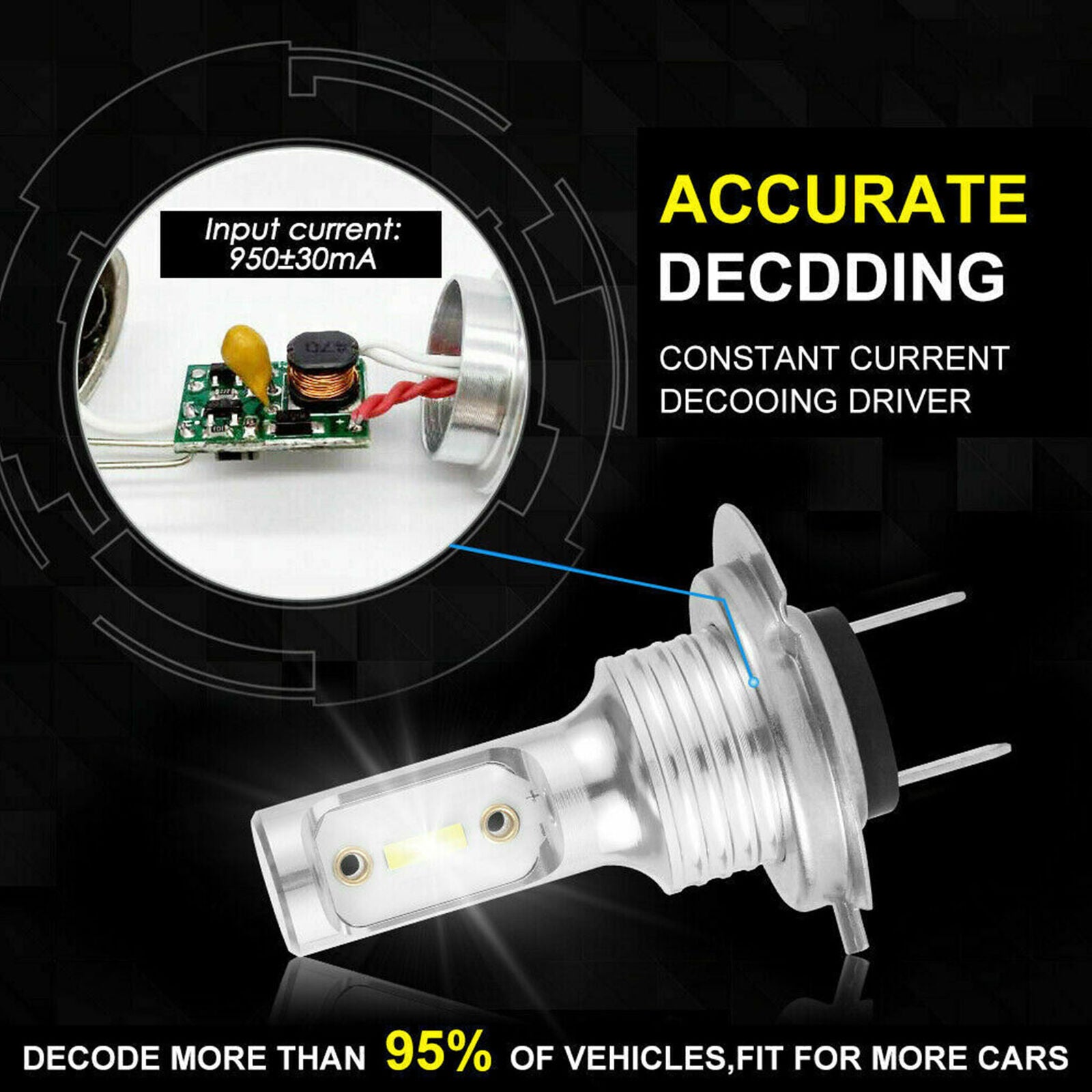 2x H7 LED Headlight Bulb Kit High Low Beam 100W 30000LM Super Bright 6500K White