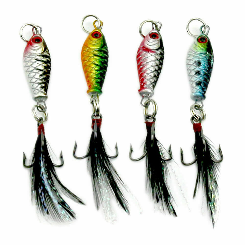 4 Pcs Hard Metal Fishing Lures Small Minnow Lure Bass Crank Bait Tackle Hooks~