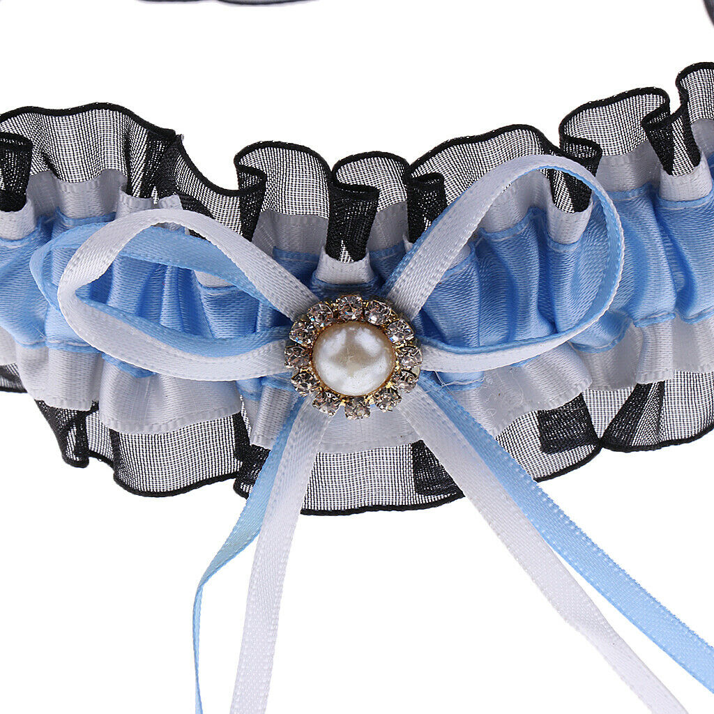 Bridal Wedding Diamond Bow knot Lace Garter Wedding Dress Accessories  Blue