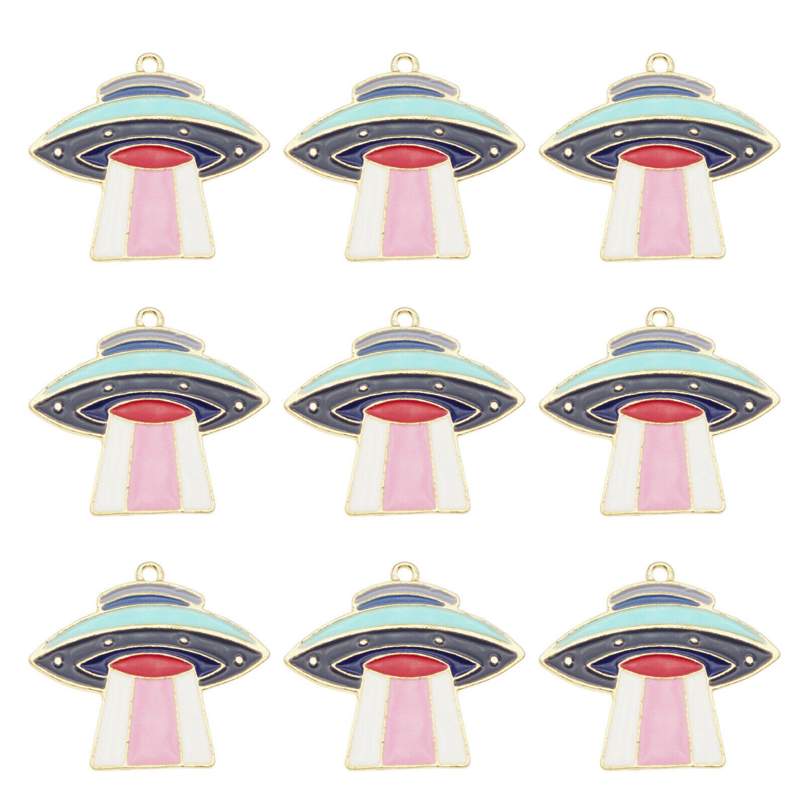 6pcs 30X26mm Colorful Enamel Alloy Space UFO Pendant Charms Jewelry DIY Crafts