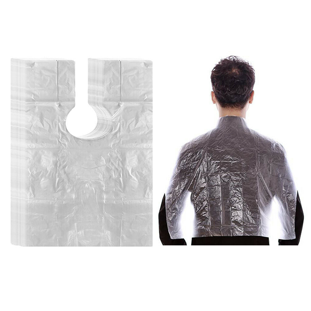 100 Pieces PE Disposable Hair Cutting Cape Gown Protect Barber Shop Capes